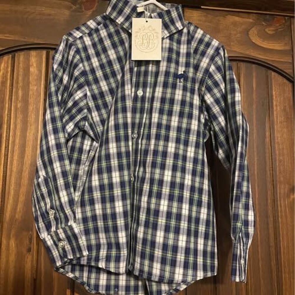 NWT Beaufort Bonnet Size 5 Boys Button Down Shirt Plaid Blue Green